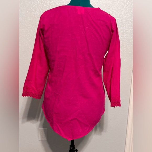 ASHA Vibrant Pink Crochet Embroidered Detail Blouse - Picture 5 of 7